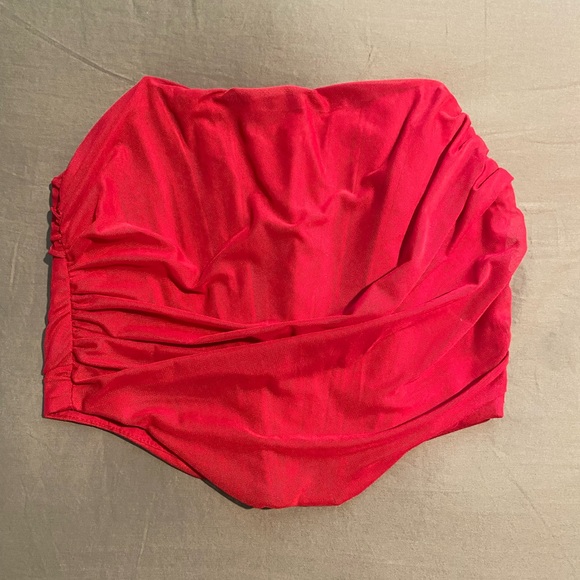 Ruched Red Corset Top w/ Boning - Picture 1 of 4